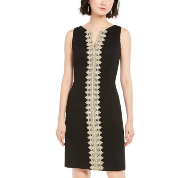 Pappagallo Black and Gold Embroidered Sheath Dress NWT Size 6 - Picture 1 of 4